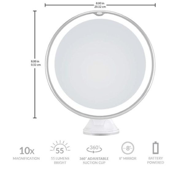 8" 10X LED lighted makeup mirror with suction cup - Picture 3 of 8